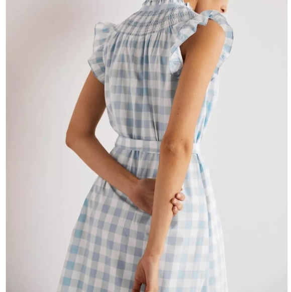 Boden Dusty Blue Gingham Midi Dress Size 10 Cotton Checkered Sundress - Picture 5 of 9